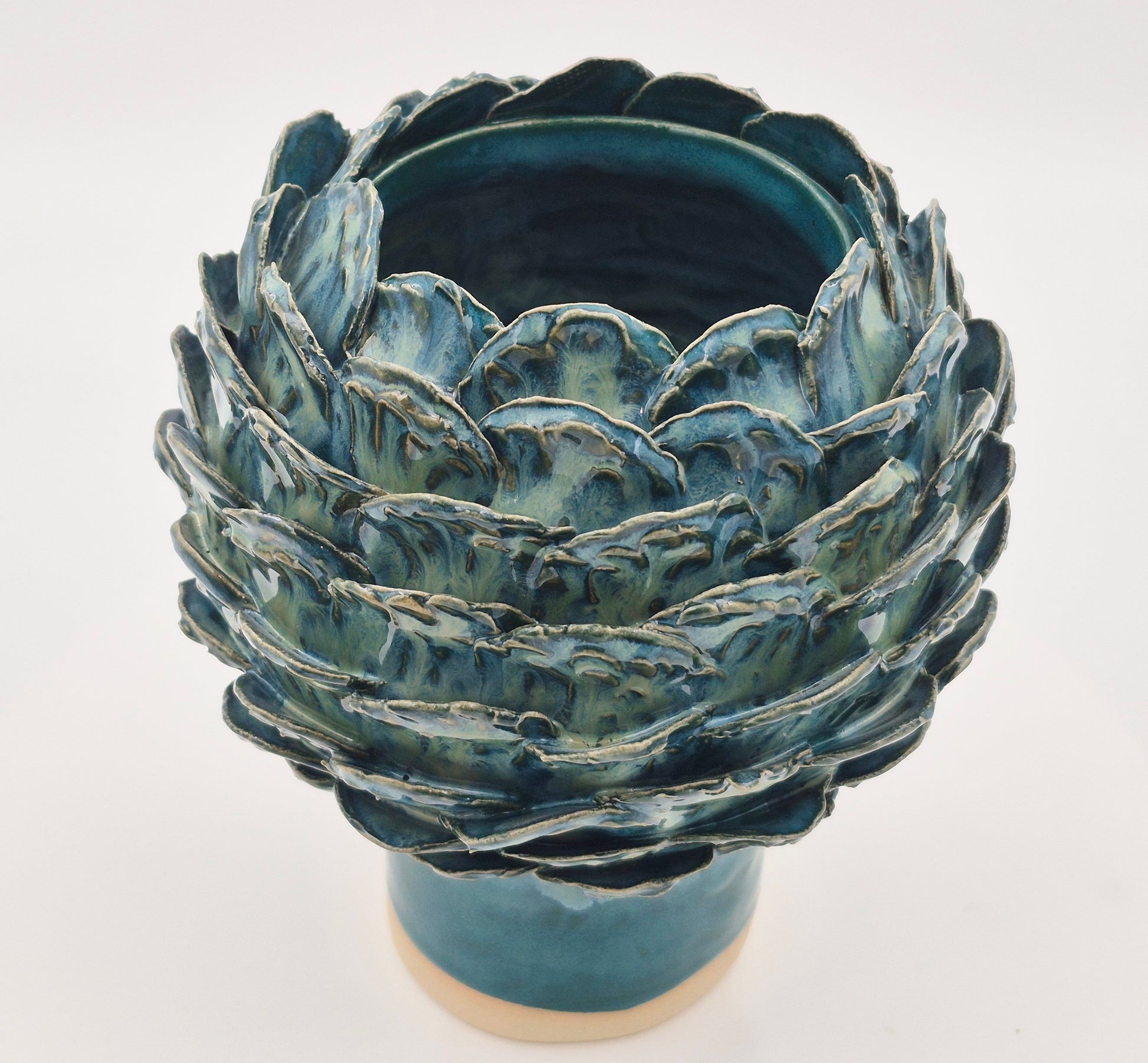 Artiskok-vase i dyb blågrøn glasur