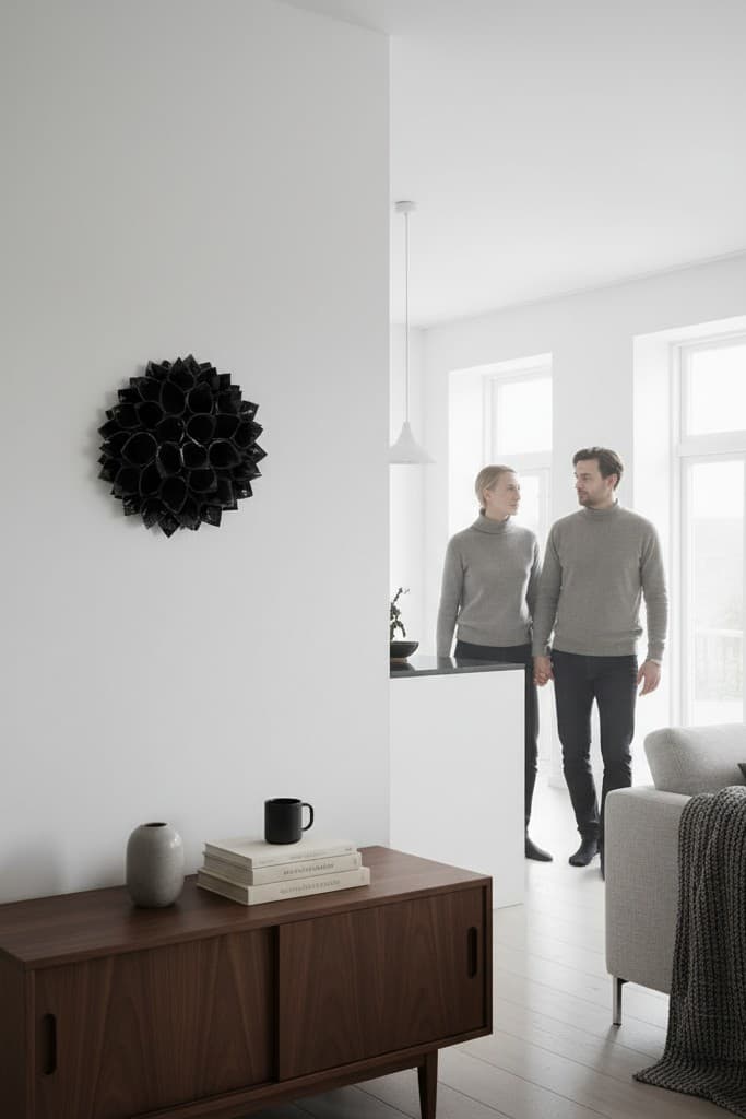 Vægskulptur - sort blomst - medie 2
