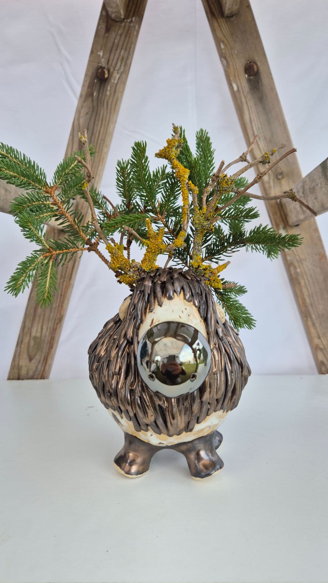 Rensdyr hvidt og brunt - 14 cm - medie 1