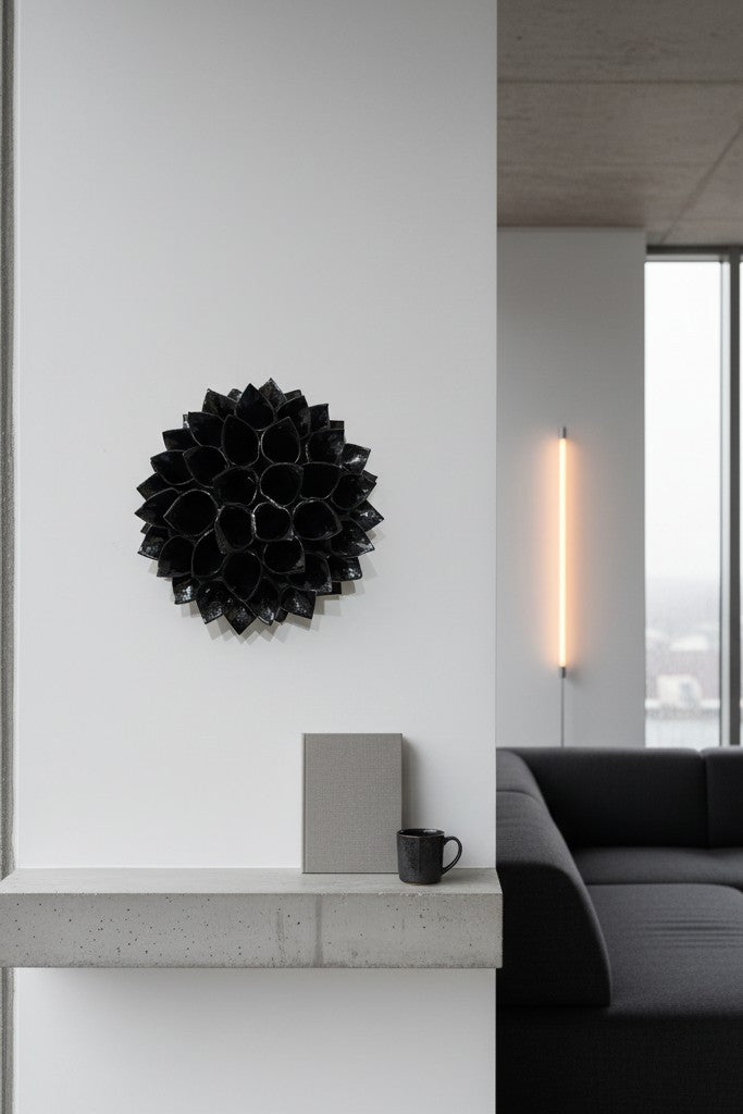 Vægskulptur - sort blomst 30cm.