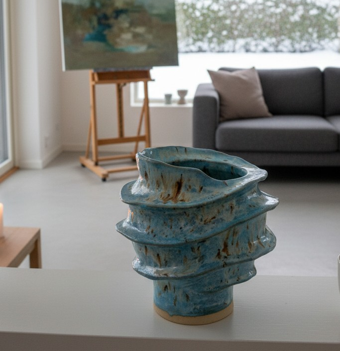 Stentøjsvase – organisk, bølget form