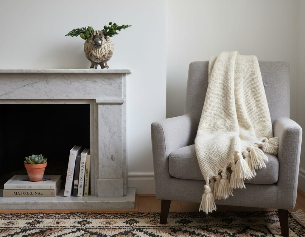 Brunmeleret keramisk rensdyr med naturgrene – 18 cm